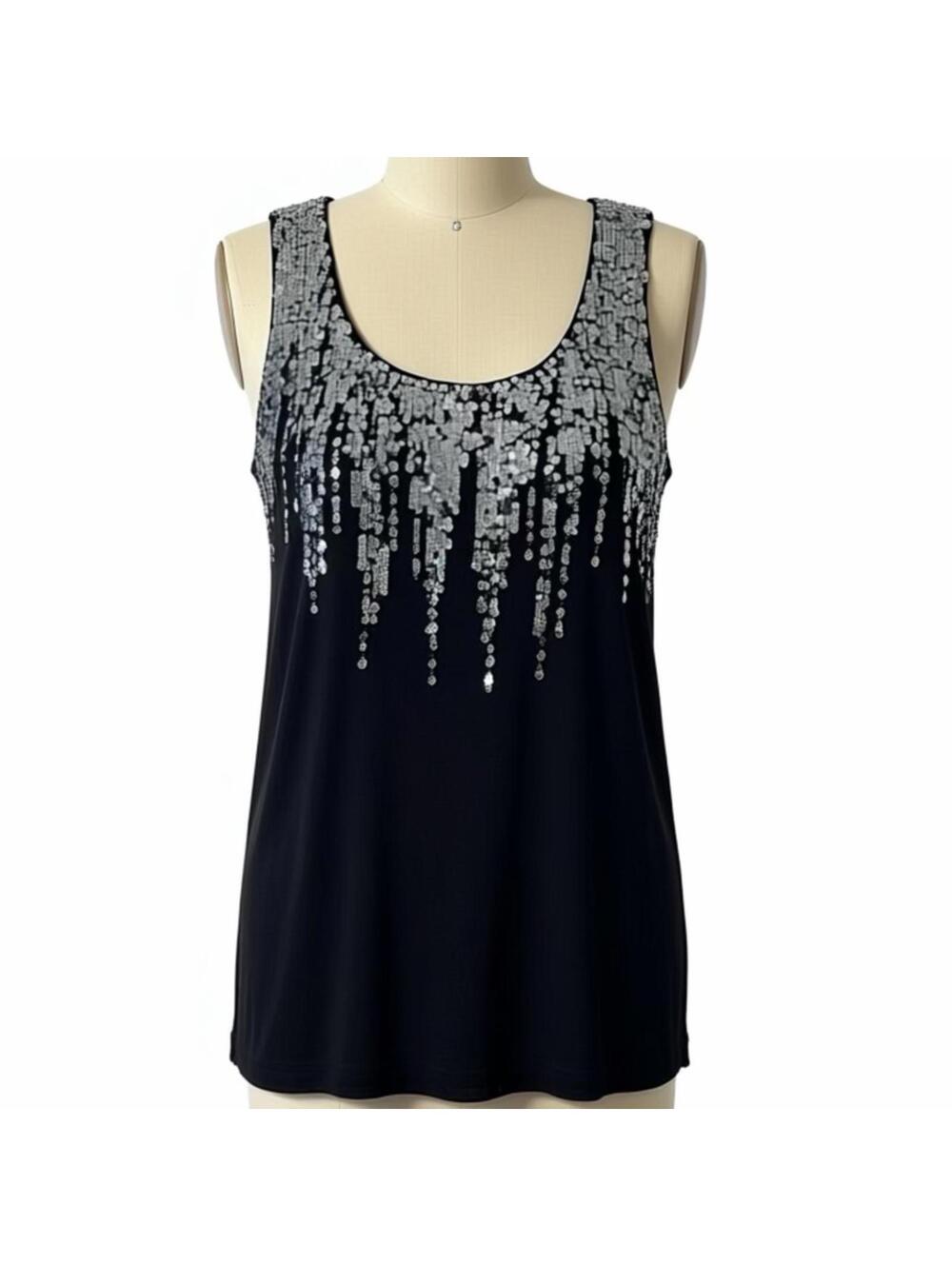 INC International Concepts Black Sequin Embellished Tank Top Size L